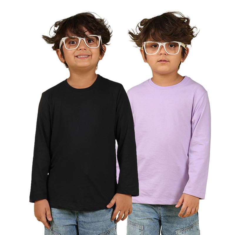 Image of Nusyl Boys Solid Cotton Blend Tshirts - Soft & Comfortable Full-Sleeves T-Shirts | Casual Wear for Kids & Teen Boys | Full Sleeves T-Shirts |- NUBCTSF001-PO2-1