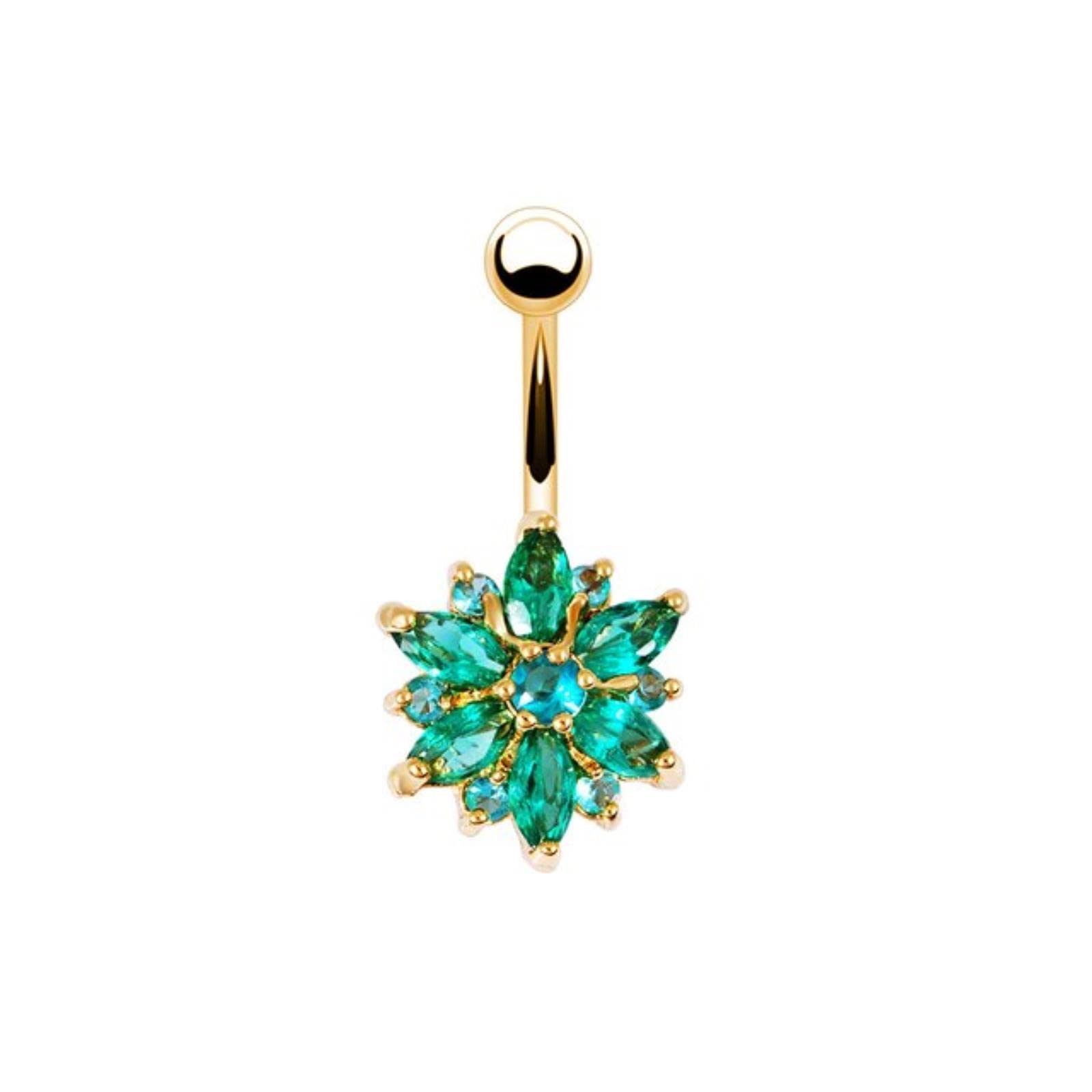 LAYCHEN Green Flower Zircon Belly Button Rings Butterfly Water Droplets Dangled Navel Ring Piercing Nombril Body Jewelry