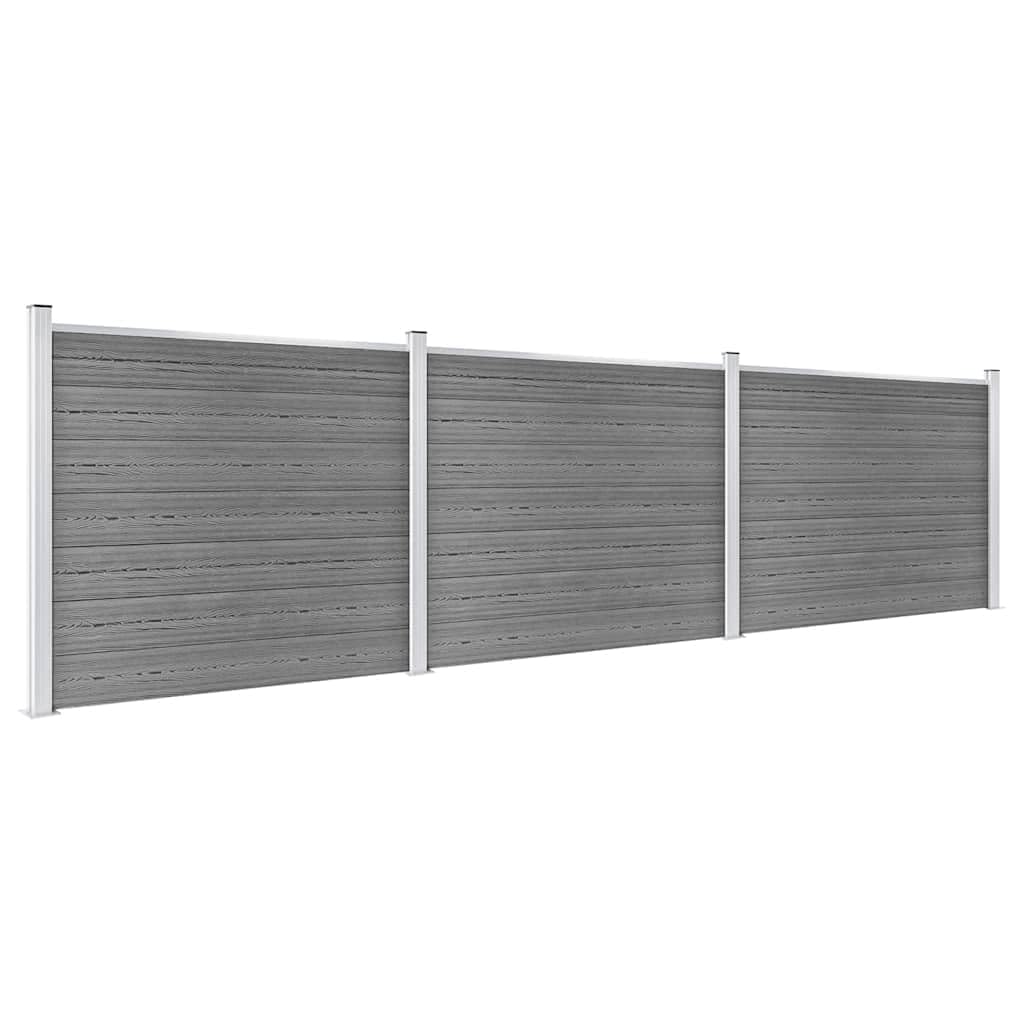 Fence Panel Set WPC 526x146 cm Grey, Privacy Garden Panels for Outdoor Security, Durable Wood Plastic Composite with Aluminium Profile, Easy Modular Installation Fence Board for Residential Backyard