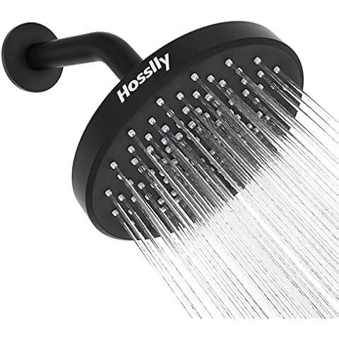 Hosslly 6" Matte Black Adjustable Rainfall Shower Head, High Pressure with Anti-Clogging Silicone Nozzles, 360 Adjustable Angles, Water Saving, Eco-Friendly Cover