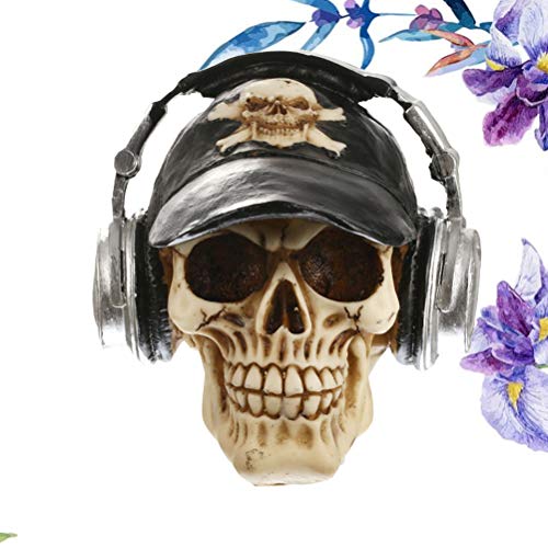 Halloween 1PC Caveira criativa de resina com fone de ouvido Halloween caveira adereços decoração crâ