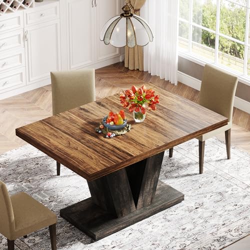 Image of Tribesigns 47-Inch Dining Table for 4, Black Kitchen Dinner Table with Heavy Duty Pedestal, Farmhouse Wooden Eating Table for Home, Dining Room, Small Space, Black & Brown