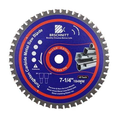 7-1/4" Metal Cutting Circular Saw Blade - BRSCHNITT 1pcs Tungsten Carbide Tipped TCT Saw Blades for Iron, Iron Pipe, Ferrous Metals 48T Arbor:5/8"
