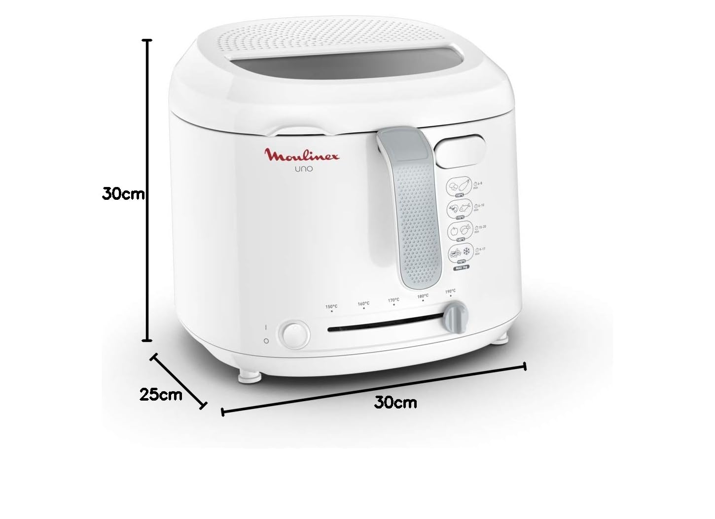 Moulinex AF2031 Friggitrice, Uno, Capacità di 1 Kg per 4 persone, Capacità olio 1,8 L, Bianco