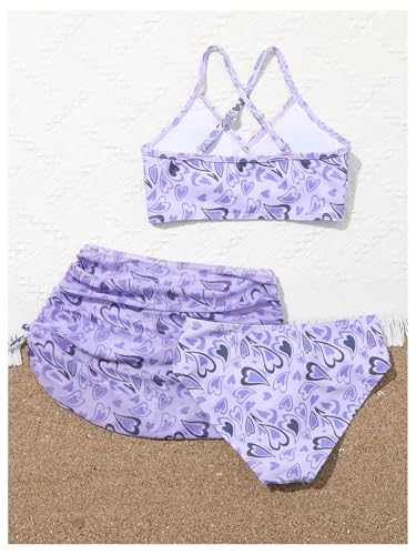 Floerns Girl's 3 Piece Swimsuit Heart Print Bikini Set Bathing Suit with Beach Skirt2