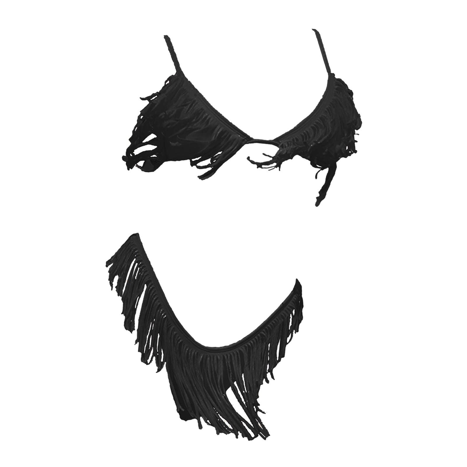 Tassel Bikini Set Push Up Top Swimwear Costume Travel Bathing Suit Black L-image-43