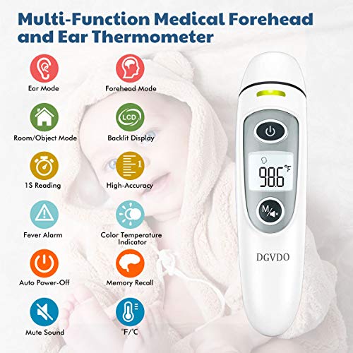Forehead Ear Thermometer for Adults, Medical Infrared Digital Thermometer for Fever, Baby Kids Child with Fever Alarm 35 Sets Data Storage - Thumbnail 3