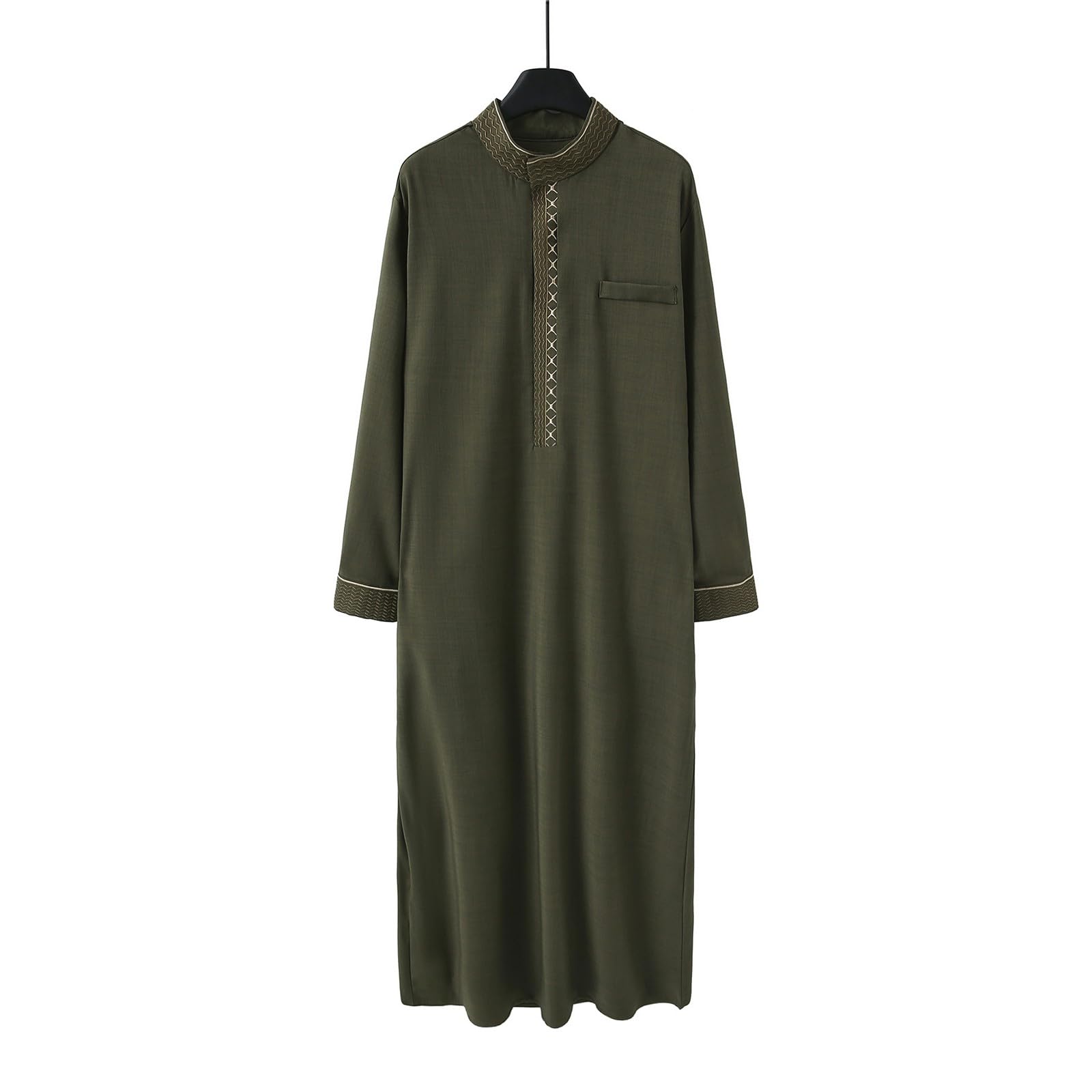 CHUNOTU - Bata de caftán étnico para hombre, de algodón y lino, túnica musulmana, camisas de manga larga, holgada, casual, caftán Thobes para la playa