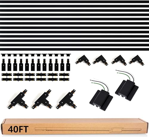 TuyuBEE 40FT H Track Lighting Rails Kit Black H Type Track Rails with Floating Canopy Connector End Caps Live End Feed and T L Connector Compatible with Single Circuit H Style