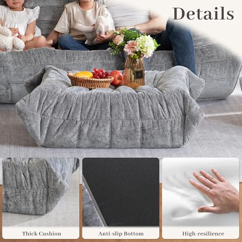 Image of HABUTWAY Bean Bag Ottoman,Memory Foam Foot Rest,Ottoman,Light Grey | Fireside Chair Ottoman,Memory Foam Lazy Bean Bag Sofa for Living Room,Bedroom,Dorm,Office
