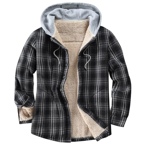Image of Men's Cotton Plaid Shirt Jacket Fleece Flannel Sherpa Button Down