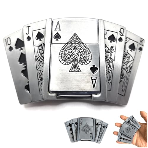 Poker Belt Buckle Built- Hidden Ace of Spades Lighter Lighter Western Cowboy Spades Royal Flush Belt Buckles (Black)