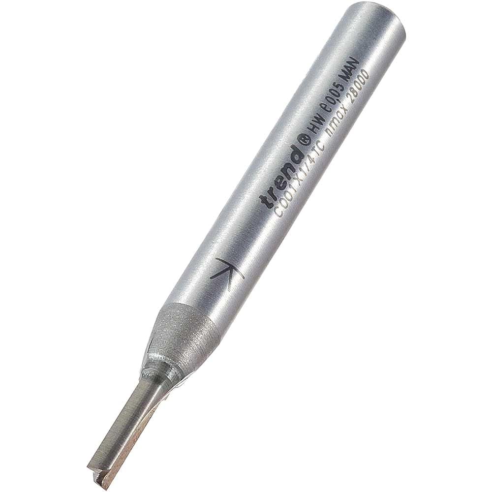 Trend Multi-Coloured Craftpro Straight Two Flute Router Cutter Bit, 1/4 Inch Shank, 3.2Mm Cut Diameter & 9.5Mm Cut Length, Tungsten Carbide Tipped, C001x1/4Tc