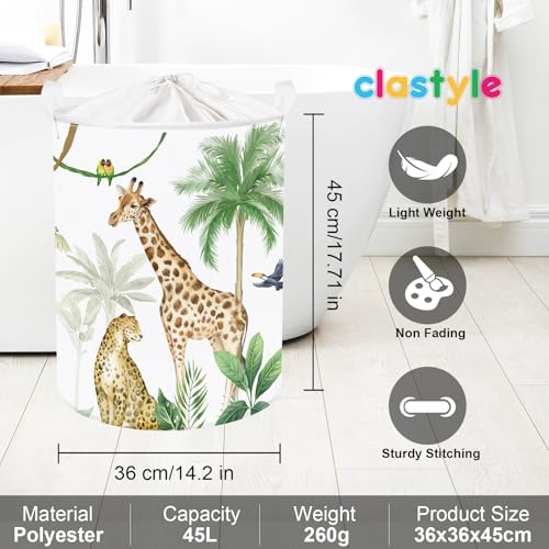 Image of Clastyle Tropical Jungle Animals Baby Laundry Hamper Palm Tree Kid Storage Basket Boys Girls Gift Toy Box Collapsible Clothes Organizer Nursery Bin for Bedroom, Giraffe, 36 * 45 cm