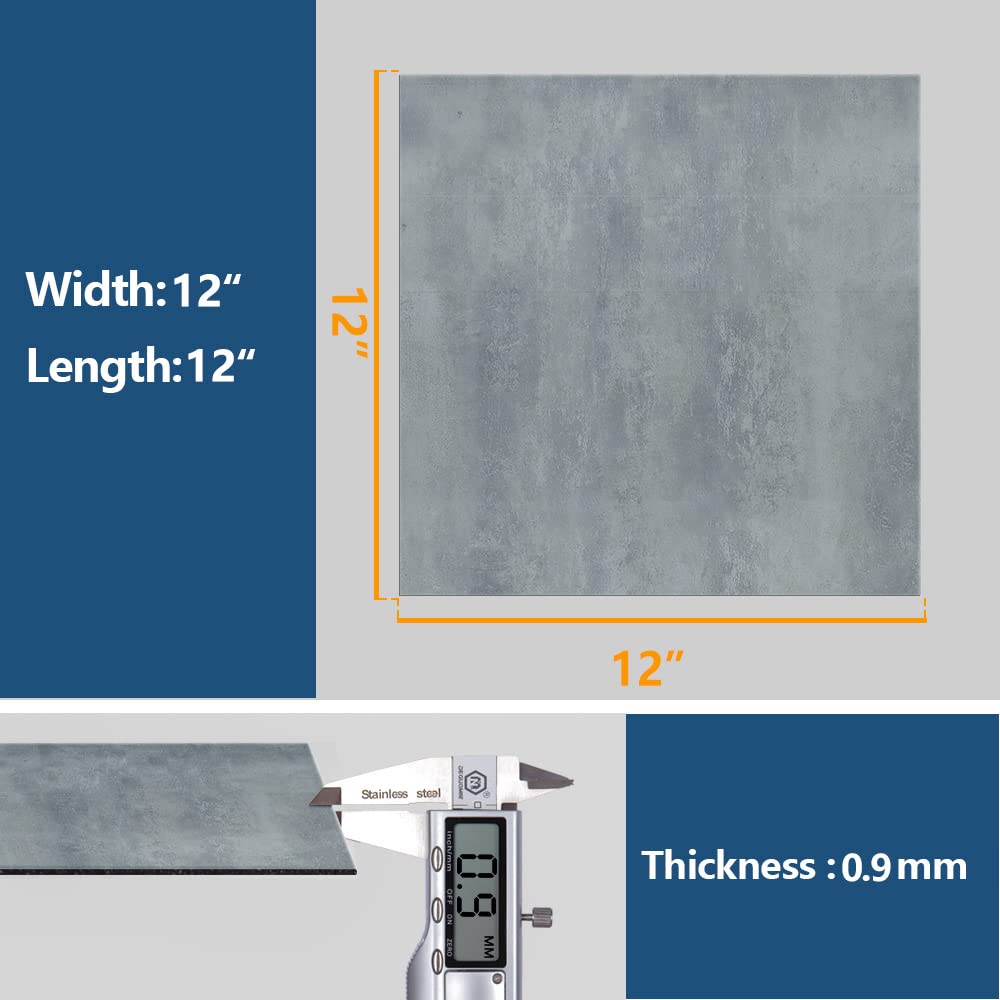 VEELIKE PVC Bodenbelag Betonoptik Grau Vinylboden PVC Bodenfliesen Selbstklebend Beton Klebefliesen Boden Küchen Fliesenaufkleber Boden Badezimmer Fliesen Garage 1.5mm 30cm x 30cm 12 Stücke