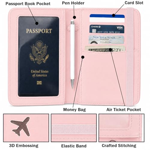 Image of ZOPPEN RFID Blocking Passport Holder for Travel - PU Leather Waterproof Lightweight Passport Cover Wallet for Women Men, Travel Organizer with Card Slots for Airline Tickets & Passport Book, Pink
