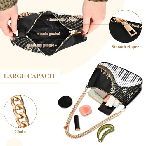 Shoulder Bags for Women Music Notes Piano Hobo Tote Handbag Small Clutch Purse with Zipper Closure4