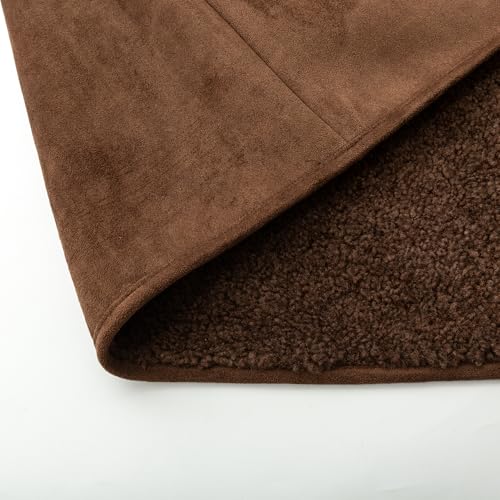 XIMO Women's Suede Jacket with Faux Fur Lining Vintage Longline Winter Coat Warm Plush Lined Outerwear Retro Leather Jacket4