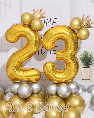 Aule 40 Inch Large 23 Balloon Numbers Gold, Big Foil Number Balloons, Giant Helium Happy 23Th Birthday Party Decorations For Man And Women, Huge Mylar 32 Anniversary Party Supplies #TOP3