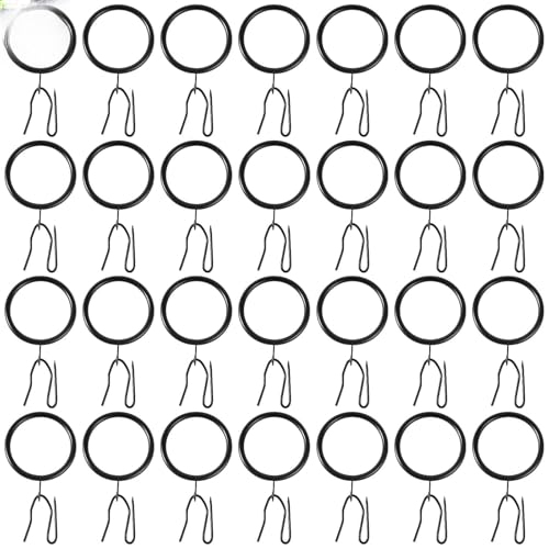 Bosreroy 60 Black Curtain Rings with Hooks, Heavy Duty Drapery Clips for Window and Shower Curtains, Roman Style Eyelet Rings