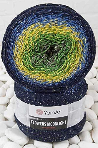 Image of YarnArt Flowers Moonlight Glitter Cotton Yarn, Soft, Rainbow Crochet, Metallic Lurex handknit Shiny, Silvery Cake, Multicolor Cotton, 1 Skein Weight 9.17oz Lenght 393.7 inches,1 Fine Yarn (3250)