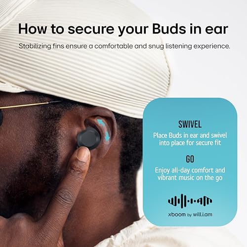 Image of LG xboom Buds by will.i.am, xboom Signature Sound by will.i.am with Graphene Drivers, 3 Mic Active Noise Cancellation, Up to 30 Hours of Battery, IPX4 Water Resistant, Black