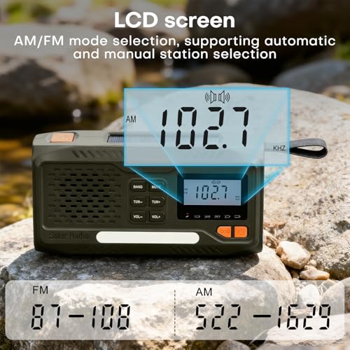 Wind Up Solar Radio, 4500mAh Rechargeable Portable Battery Radio, AM/FM Survival Hand Crank Radio with LCD Display, Emergency Survival Equipment with Torch, SOS, USB Phone Charger for Outdoor - Image 5