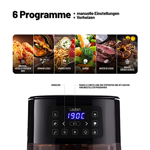 Lauben Hot Air Fryer 4000BC Heteluchtfriteuse, 360° heteluchtcirculatie, 4 l inhoud, vermogen 1600 W, 8 programma's, vaatwasmachinebestendig, instelbare temperatuur: 120° - 200° - Afbeelding 4