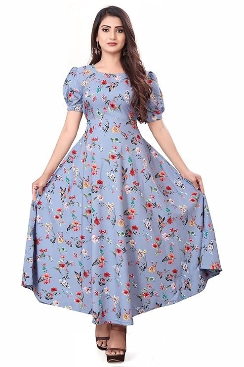 Flared Aline Maxi Dress with Floral Print for Women (XL, 7570)-image-28