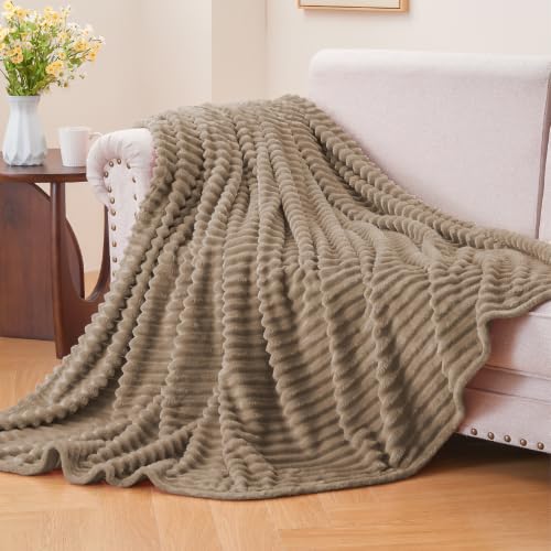 Image of BEDELITE Ribbed Jacquard Coco Brown Fleece Twin Blanket for Couch, 60 inchx80 inch
