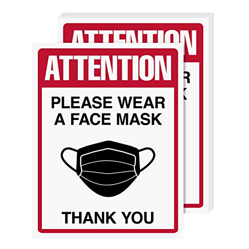 Wear Face Mask Sign Bulk, Safety Attention Signage for Homes, Hospitals, Nursing Homes, Schools, Offices, Business | 8.5 x 11 Inches | 5 Per Pack (Card Stock)