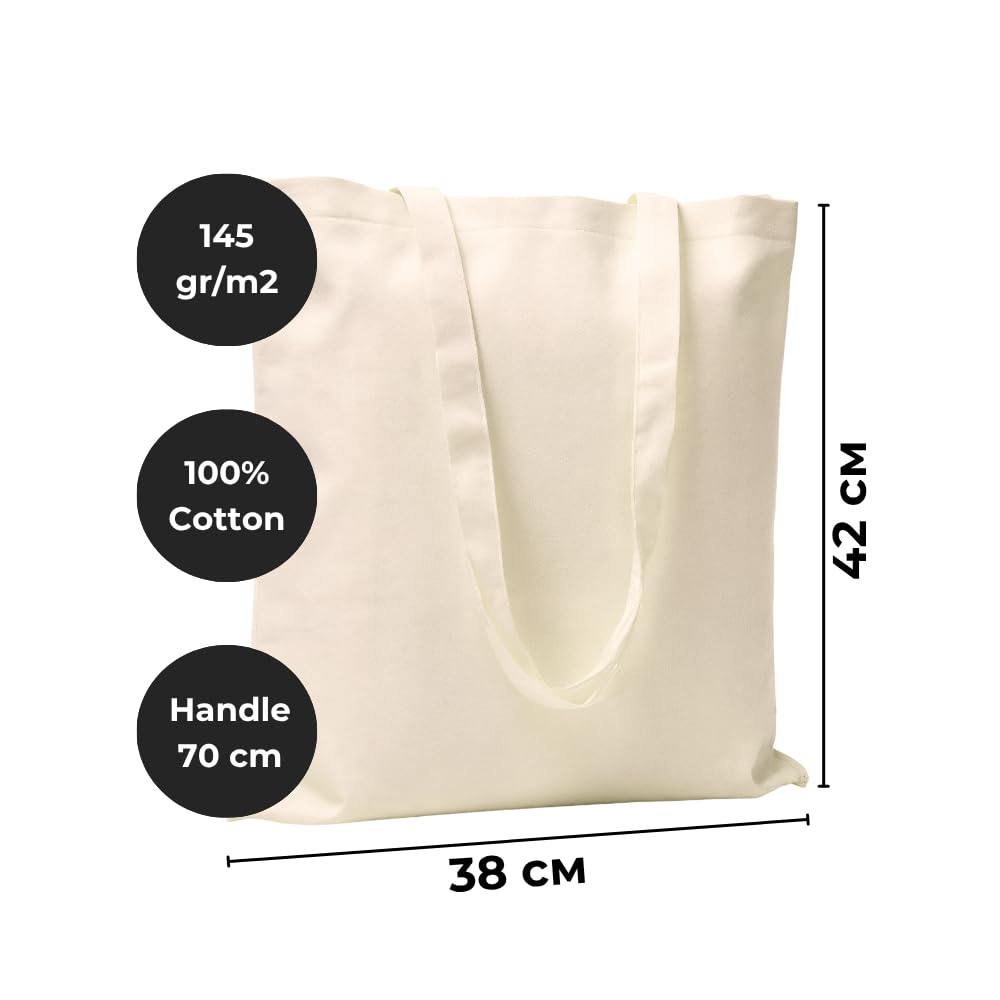 Sac en Coton Naturel 38x42 cm Sac Cabas Réutilisable Courses Sport