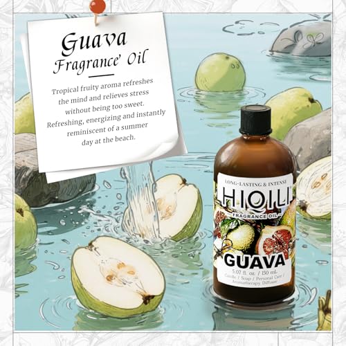 Image of HIQILI Guava Fragrance Oil for Diffuser, Soap & Candle Making - 5.07 Fl Oz | for Bath Bombs Making, Add to Wool Dryer Balls, Long-Lasting Fruity Scent - 150 ML