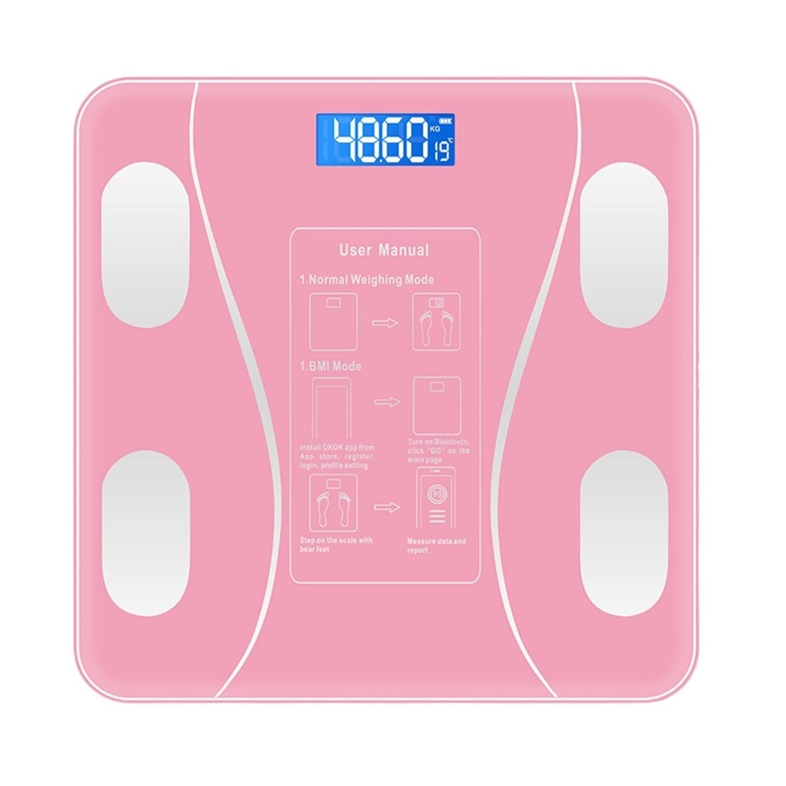 Báscula De Cuerpo Inteligente Con Bluetooth, Baño, Peso Corporal IMC, Electrónica Digital LED, Analizador Composición Preciso FáCil De Leer(Pink)