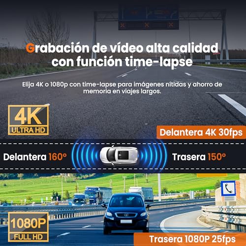 Faas Dashcam Coche Delantero & Trasero – Dashcam Dual 4K – 64GB Micro-SD – G-Sensor, Time-Lapse & Visión Nocturna – Modo Aparcamiento & Grabación en Bucle – Negro - imagen 6