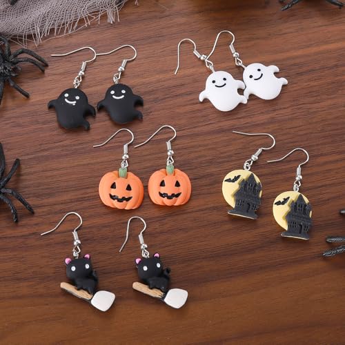 5 Pcs Halloween Earrings for Women Pumpkin Ghost Cat Dangle Earrings Halloween Outfits Costume Jewelry Accessories2