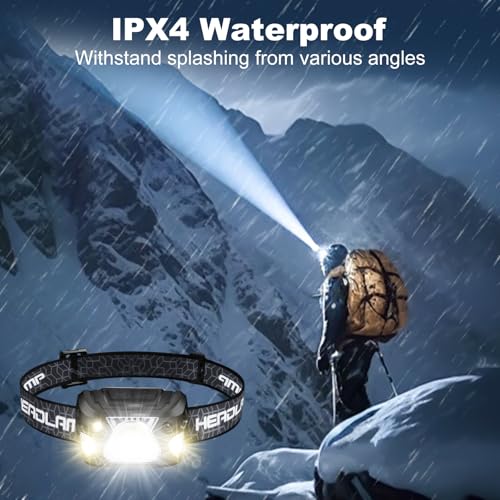 Lampe Frontale Rechargeable 2 pièces, 2000 Lux Superbrighte LED Puissante avec Voyant Rouge,6 Modes d'Éclairage,Capteur Mouvement, Affichage de Puissance IPX4 Étanche Lampe Frontale Running, Camping – Image 5