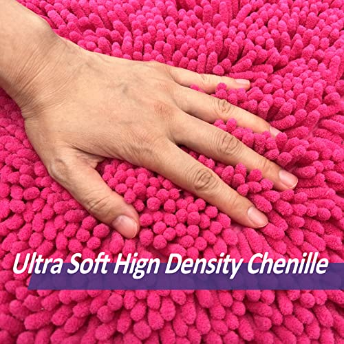 Image of Deep Pink Plush Bath Set - 3 Piece Anti-Slip Mats, Soft Chenille Shaggy Mat for Bathroom, Bedroom & Living Room, Water Absorbent