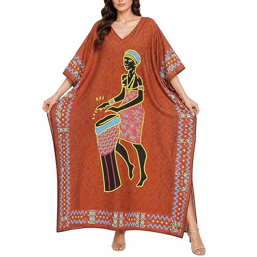 Image of Oussum Plus Size Kaftan Dresses for Women, Polyester Summer Caftan Cover Up Maxi Beach Dress, 1X-3X