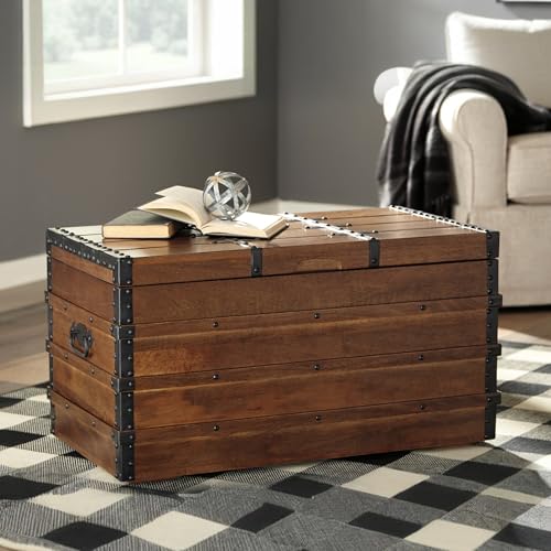 Signature Design by Ashley Kettleby Vintage Wood Storage Trunk or Coffee Table with Lift Top 19", Brown