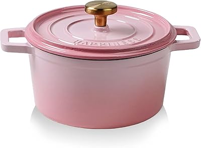 Enameled Cast Iron Dutch Oven, Pink Nonstick Dutch Oven Pot with Lid, Round Enamel Cookware for Braising Stewing Roasting Baking, Good Sealing, Cooking Pot Suitable for All Stoves (Pink)