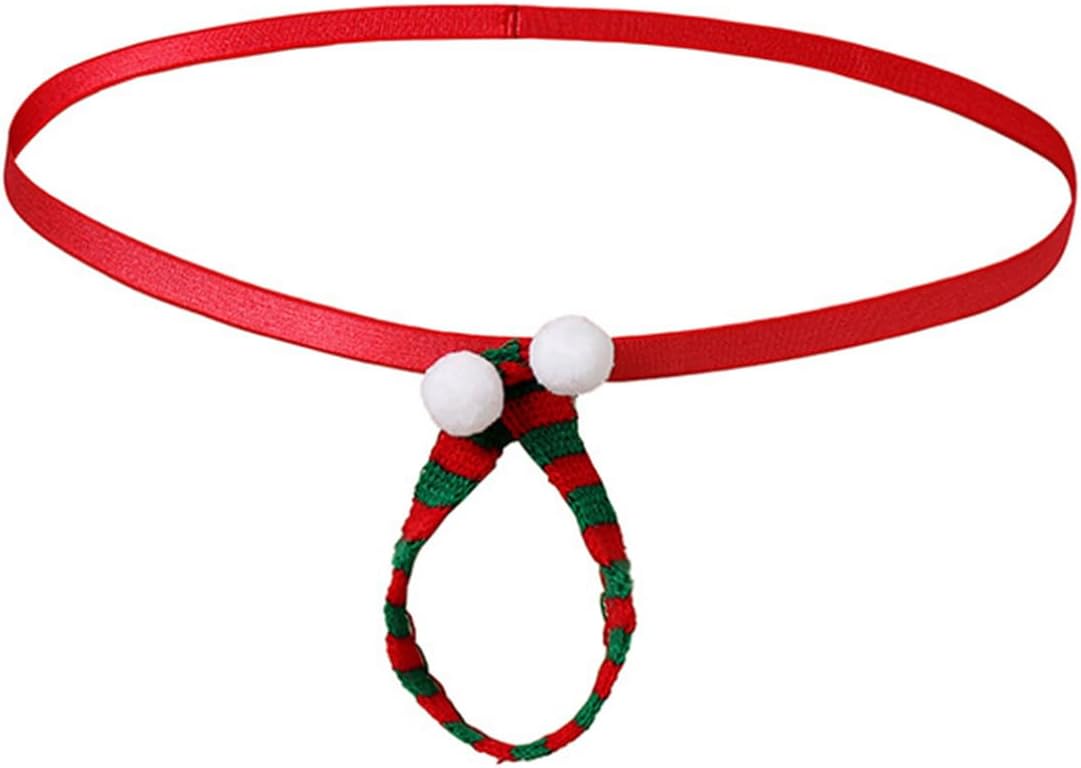 YiZYiF Men's Christmas Santa Underwear Pouch Velvet Sexy Thong G-String Low Rise Jockstrap Pajamas