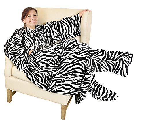 Catalonia Wearable Fleece Blanket with Sleeves and Foot Pockets for Adult Women Men,Micro