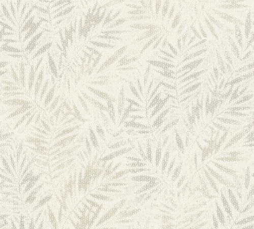 Livingwalls Travel Styles Non-Woven Wallpaper, Plant Wallpaper in White and Grey - Image 3