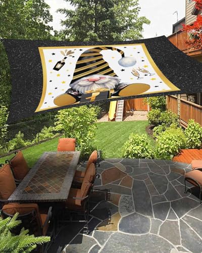 Boanket Sun Shade Sail 6.5' x 10', Gift Gnomes UV Block Sun Sails Shades, Black Yellow Striped Star Gift Wine Shade Cloth for Patio Deck Terrace Garden Lawns Beach Backyard