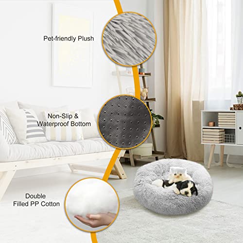 Geizire-Cat-Beds-for-Indoor-Cats-Cat-BedSmall-Dog-Beds-for-Small-Dogs-24-Washable-Donut-Calming-Round-Cat-BedSoft-Fluffy-Warm-and-Cozy-Anti-Anxiety-Cuddler-Joint-Relief-Cat-Bed-Dog-Bed