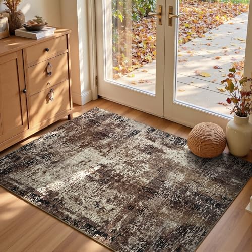Entryway Rug 3x5 Brown Bedroom Area Rug Washable Non Slip