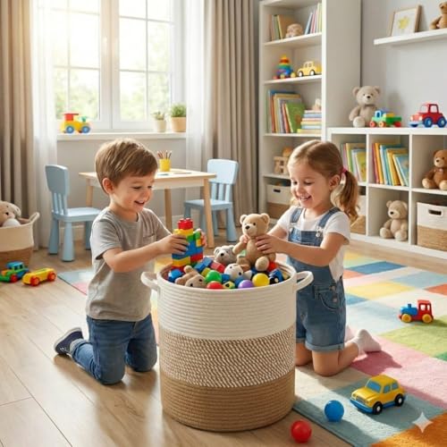 Image of lid Laundry Basket for Clothes, Toy Storage Basket, Storage Basket for Living room, Multi-Purpose, Extra Large Laundry Basket, Dirty Cloth Baskets, 15x20 in inch (LXH) (BG5)