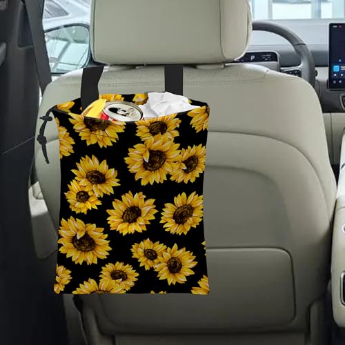 Image of Car Trash Bag Sunflower Car Garbage Bag Hanging Car Trash Can for Back Seat with Drawstring