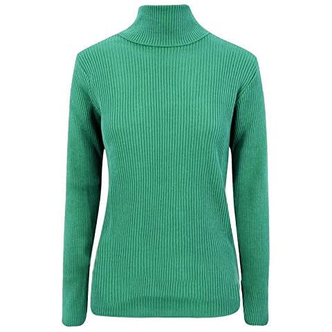 REAL LIFE FASHION LTD. Ladies Plain Long Sleeve Ribbed Turtle Roll Neck Knitted Top Womens Warm Sweater#(Jade Green Ribbed Polo Neck Jumper#UK 14#Womens) Cover
